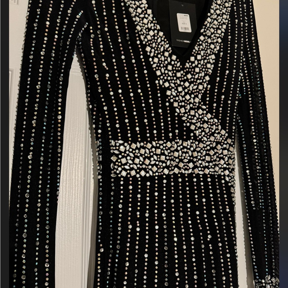 Elegant Black and Silver Embellished Dress
